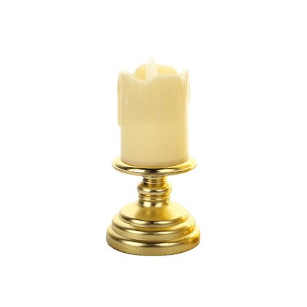 Elektrisk julelysestage med messingbelagt base, batteridrevet LED-lys til bryllup, fødselsdag, fest, boligindretning