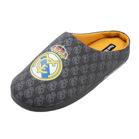 Real Madrid CF Herrtofflor med Repeterande Logotyp, Storlek 9 UK-10 UK, Svart