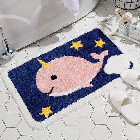 Tflycqbadetepper Narwhal Whale Badeteppe for bad Sklisikkert mykt absorberende maskinvaskbart, dusjbaderomsdekor badematte, 20x31,4 tommer, rosa