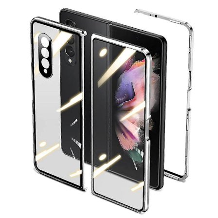 Magnetiskt Dubbelsidigt Glasfodral Kompatibelt med Samsung Galaxy Z Fold 3, med Kameraskydd