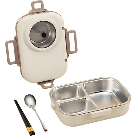 304 Rustfritt Stål Bento Matboks Sett - Lekkasjesikker, Bærbar Matboks for Voksne med Spisepinner, Skje & Suppeskål - Perfekt Gave