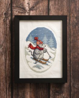 Broderikit Tavla Mus på skidor