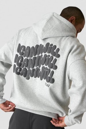 ICANIWILL - Everyday Relaxed Hoodie Print Light Grey Melange - Heren - sportkleding van ICIW