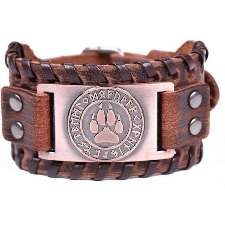 Lærarmbånd med 24 runer og vikingbjørnepote - For menn, ZQKLA