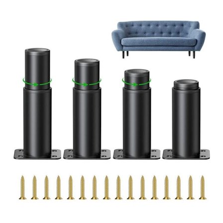 4 Justerbare møbelfødder, 8 cm køkkenbordsben i rustfrit stål, højde 0-40 mm, kompatible med skabe sofaer, sort - 4 stk.