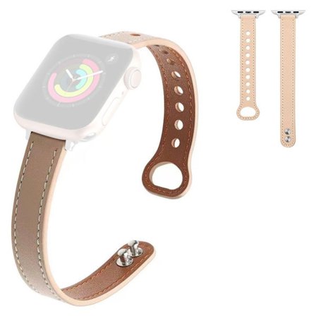 Apple Watch 42mm - 44mm läderarmband med dubbla tryckknappar - Aprikos