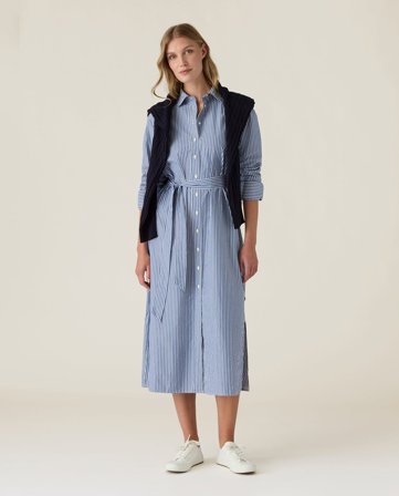 Lexington Popeline-shirtkleid, blau/weiß gestreift