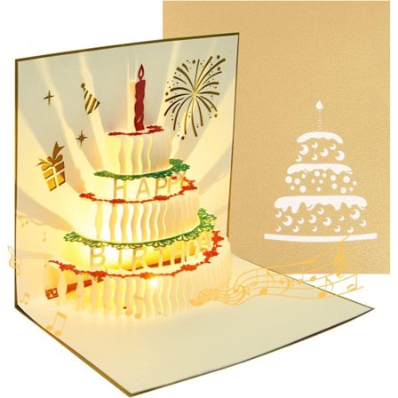 3D pop-up fødselsdagskort med musik og farverige lys, en smuk fødselsdagsgave.