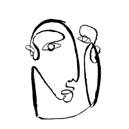 Abstrakt stregtegning på lærred – 50x60 cm, sort på hvidt