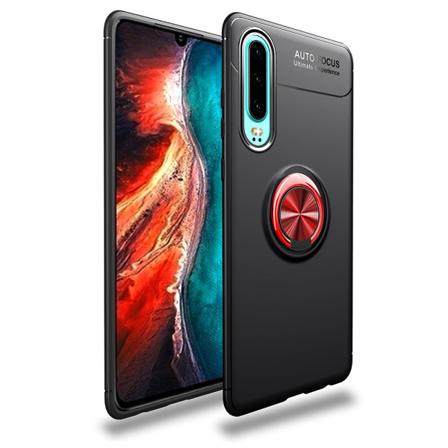 Elegant Smart Deksel med Ring Holder AUTO FOCUS - Huawei P30 Svart/Röd