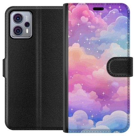 Kompatibelt Lommeboketui til Motorola Moto G23 Søt enhjørning med regnbuefarget hår mot en stjernebelagt pastellbakgrunn i kawaii-stil