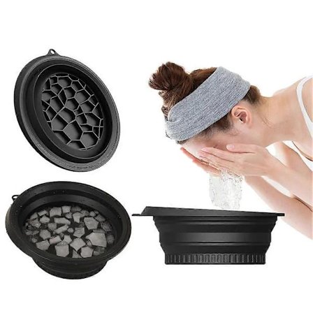 1 st Silikon Ansiktsisbads Skål för Hudvård Kall Terapi Portabel Vikbar Snabb Kylning för Kvinnor Flickor Svart