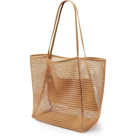 Mesh Strandveske, Casual Tote Bag Kvinner Sammenleggbar MAX Skulderveske For Strand Piknik Ferie