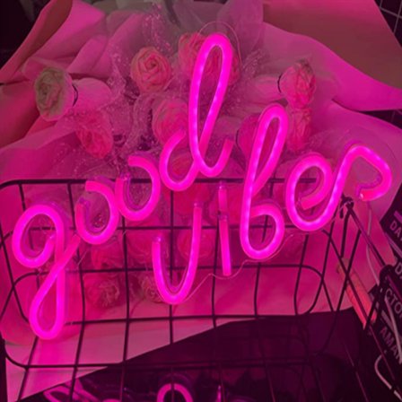 Neon LED-lysskilt med akrylbase USB-drevet skilt, rosa