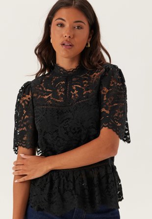 Bubbleroom Occasion-Peplum Cotton Lace Blouse-38