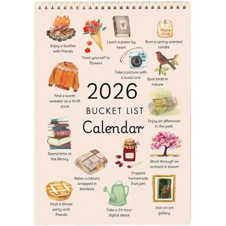 Bucket List Kalender 2026 Vertikal Veggkalender for 12 Måneder med Inspirerende Målplanlegger Motiverende Elementer og Dekorativ Årlig 21 29.7