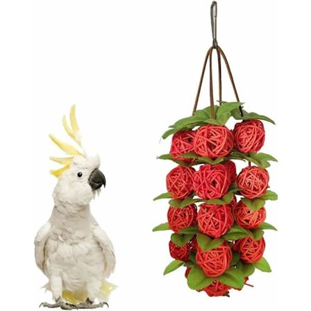 Fågelboll i rotting, leksak för husdjur, papegoja, parakit, tuggleksak, DIY-fågeltillbehör, leksak för papegoja, ara, grå, burtillbehör (röd)
