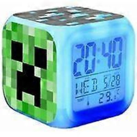 Minecraft Farget Kvarts-Vekkerklokke med Fargeendring, LED-Nattlampe, Bursdagsgave, Julegave, 1 Blå