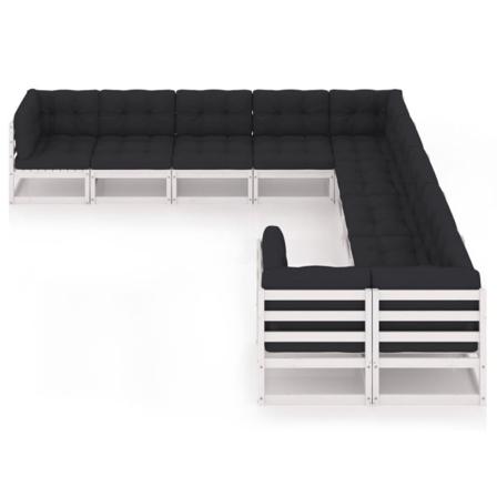 Vidaxl Loungegrupp Med Dynor 10 Delar Vit Massiv Furu Vit