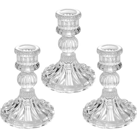 Glasljusstake 3-delat set, 4 "kon ljusstake, transparent randig glaskon ljusstake för bröllop, festivaler och jubileumsfester