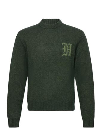 Intarsia Logo Crewneck Knit Designers Knitwear Round Necks Green HAN Kjøbenhavn