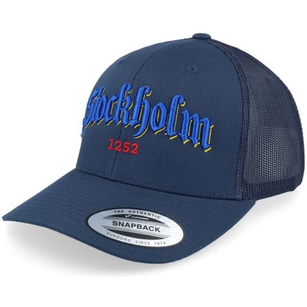 Hatstore - Blå trucker Keps - 3d Stockholm Blue Script Navy Trucker @ Hatstore