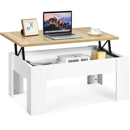 COSTWAY Låg Soffbord med Höjbar Skiva Dold Förvaringsutrymme 98 x 50 x 42-55 CM för Vardagsrum, Mottagningssal, Vit
