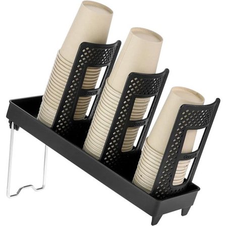 Papirkopholder med tre rum til engangskopper og låg - Holder 100 kopper eller 150 låg - Stålstativ - Velegnet til køkkener, kontorer og caféer