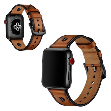 Apple Watch Series 5 40 mm klockarmband i äkta läder med nitdekor - Brun
