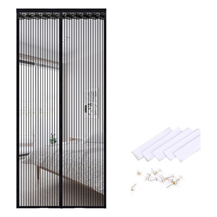 Magnetiskt myggnät för dörr, randig polyester, 85 cm x 200 cm