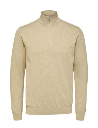 Slhberg Half Zip Cardigan Noos Tops Knitwear Half Zip Jumpers Beige Selected Homme