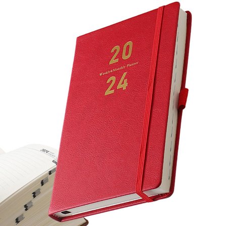 Planlegger 2024, Akademisk kalender 5,4 x 8,3, Daglig og månedlig agenda Rød KLB