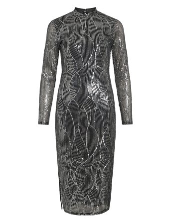 Vila Vigigi Highneck Sequin L/S Midi Dress/Dc - Black - M
