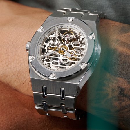 Reloj esqueleto automático plateado Mamut Aaric para hombres - Relojes esqueleto