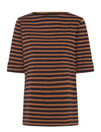Lauren Women Striped Stretch Cotton Boatneck Tee - Navy - 46-48