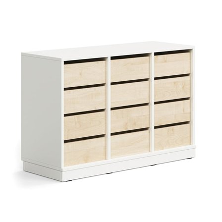 Student storage CASPER, 12 drawers, base frame, white/birch