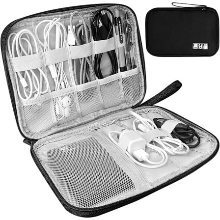 Dobbeltlags datakabeloppbevaringsveske for harddisker, lader, telefon, USB, mobiltelefon SD-kort, svart