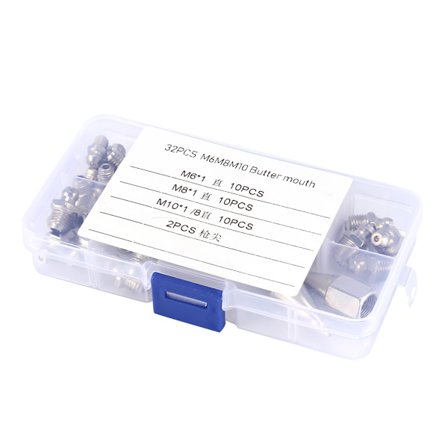 32 stk M6/M8/M10 slitesterke smørenipler i messing