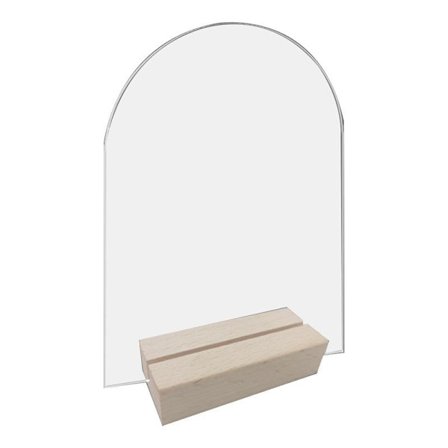 Akryylinen pöytäopasteen pidike puupohjalla, kirkas hääpöydän opaste, numerokortin näyttöteline ravintolaan ja hotelliin