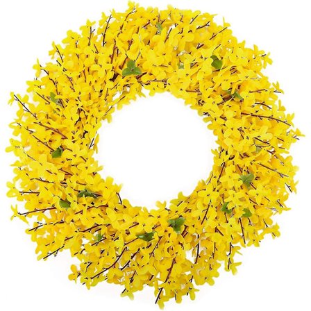 Konstgjord Forsythia Krans 18 Tum Sommar Höst Stora Kransar Vårtid Hela Året Runt Blommor Gröna Blad För Fönsterdekor