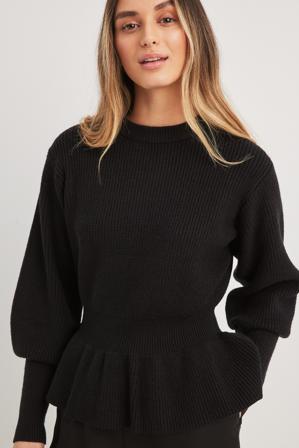 NA-KD Pull en maille à basque - Pulls - Noir - Small