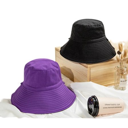 Hink med bred brätte Strandfiskare Hattar Bomull Vändbar Solhatt för Vandring Camping Jakt Resande Fiske-Lila/Svart