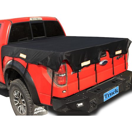 Uppgraderad lastbilsflaksskydd kort flak för Ford F150 Raptor lastbilsflaksskydd presenning med elastiska remmar, svart kraftig 600D presenning, 5,7 