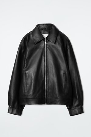 COS Women's Oversized Collared Leather Jacket in Black