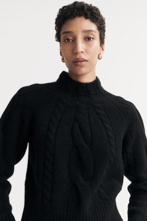 Soft Goat - Chunky Cable Turtleneck - Women cashmere sweater - S - Black