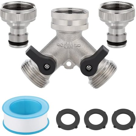 Dubbelkran - 3/4" 2-vägs Y-splitter adapter trädgårdsdispenser vattendistributör med 2 vridomkopplare Y-distributör för tvättmaskin och 6.5*7.7_yu