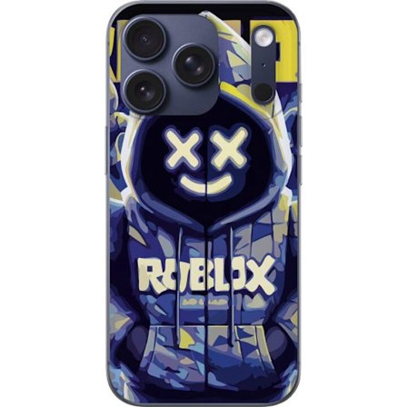 Kompatibelt Mobildeksel til Apple Apple iPhone 17 Pro Blågul Roblox hettegenserfigur med minimalistisk neonstil og masket ansikt, moderne spillillust