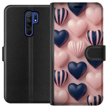 Kompatibel Tegnebogsetui til Xiaomi Redmi 9 Bløde tredimensionelle hjerter i lyserød og navytoner i et romantisk mønster