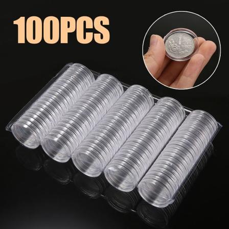xm 100 stk Nye 27mm Runde Myntkapsler Oppbevaring Klar Plastkasse Beholder Myntoppbevaringsboks For 2 Euro Mynt