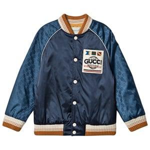 Kids - Gucci Blue Padded Bomber Jacket with GG Sleeve and Branded Patch 12 years - Coats and jackets - 12 years - Blue